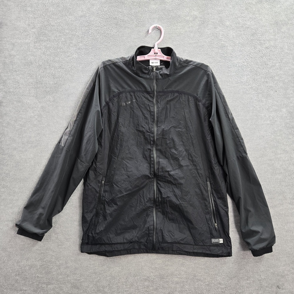 Nike Men Jacket L Black Windbreaker Nylon Ripstop Logo Zipper Long Sleeve